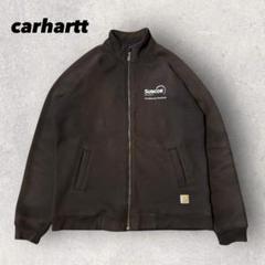 【カーハート】ジップスウェット　企業ロゴ　茶色　XL 希少デザイン　刺繍ロゴ　p