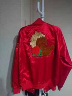 赤色 馬とバラ刺繍 スカジャン NAKAYAMA RACE COURSE