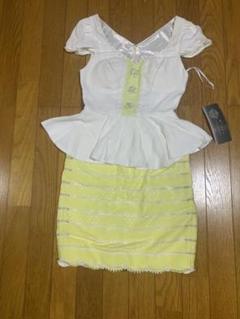 新品 Riage 袖あり イエロー パール ミニドレス キャバドレス