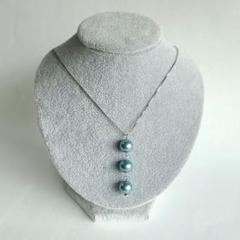 ♥️アッシュブルーの連パール♪　シンプルペンダント　ハンドメイド