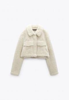 C　ZARA クロップド　フェイクボア　シャツジャケット 2025年最新】クロップドフェイクボアジャケットの人気アイテム