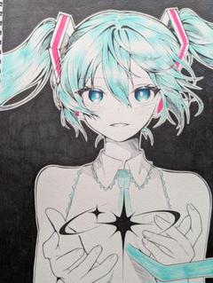 オリジナル イラスト アナログ 初音ミク