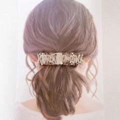 【バックル付ツイードリボンバレッタ】ヘアアクセサリー　ハンドメイド　結婚式