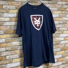 ZOO YORKネイビー チェック柄盾ロゴ Tシャツ サイズXL