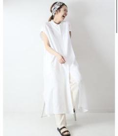 ★極美品★TICCA バンドカラー ワンピース　リネン　麻 白 フリーサイズ ☆極美品☆TICCA バンドカラー ワンピース リネン 麻 白