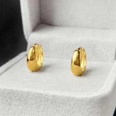 034Av【高品質✨】ピアス　フープ　ぷっくり　ドロップ　ユニセックス　ゴールド