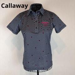 ★Callaway★ゴルフ シャツ ネイビー ピンク小花柄★左胸ロゴ有り★素敵★