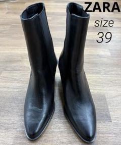 【美品】ZARA ザラ 本革 アンクルブーツ バックジップ 36サイズ ZARA - ZARA リアルレザートラックソールアンクルブーツ 40