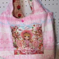 手提げエコバック中サイズパネル女の子両面ハンドメイド