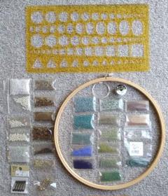 ◆送料込み◆刺繍枠24cm、ブローチ金具、MIYUKIビーズ糸、小分けビーズ他