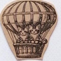 310 ねこ 気球 アンティーク ヴィンテージ はんこ スタンプ ネコ 猫 空