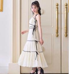 ⚠️セールエムミーエメM me eme リボンジャガードフレアロングワンピー M me eme／Ribbon gathered flare long onepiece (eme10350
