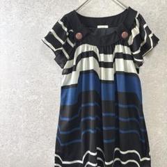 チュニック 袖透け感 総柄 ボーダー柄 レトロ柄 大ぶりボタン 夏アイテム