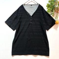 トップス　カットソー　Tシャツ 半袖　重ね着風　グレー　大きめメンズLL