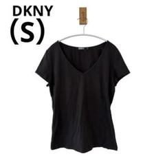 0579 DKNYＶネックTシャツ半袖黒S無地シンプル着回しコーデ