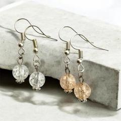 夏限定 クラックビーズピアス2色セット 涼しげ 揺れる クリアカラー 01