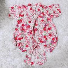 花柄ピンク 女の子70センチ ロンパース 甚平