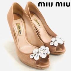 セール レア miu miu ビジュー 34.5 パンプス ピンク