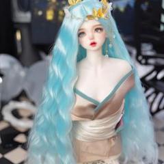ドールウィッグ 8〜9インチ ロングヘア カール 水色 ライトブルー SDBJD