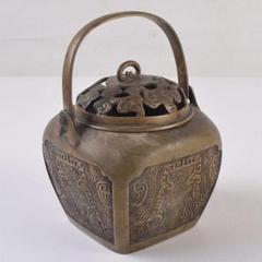 中国　古銅青銅　饕餮文　四方尊式瓶　時代箱付　V　R7775B 中国 古銅青銅 饕餮文 四方尊式瓶 時代箱付 V R7775B