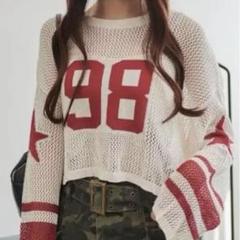 WEGO トップス ナンバリングメッシュショートニット