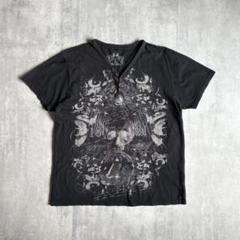 【00s archive】Tシャツ　vネック　短丈　スカル y2k お兄形