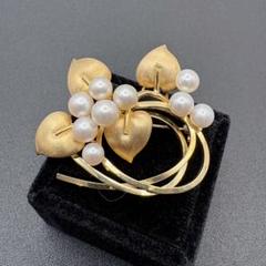 アコヤパール　ブローチ　9珠　直径5.2-6.4mm　シルバー　K18GF　金張