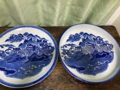 有田焼 古伊万里 染付山水楼閣文 大皿 深皿 直径31.5cm 骨董