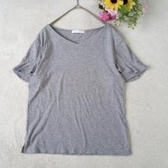 【アメリカンホリック】半袖Tシャツ　グレー　コットン　袖フリル　無地　Fサイズ