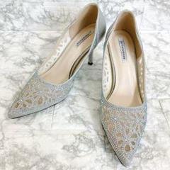 【美品】haremode ハレモード 花柄パンチングカットパンプス 23.5