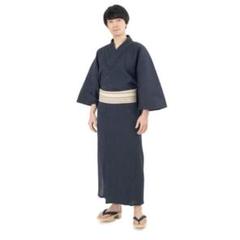 あい藍 メンズ浴衣&帯 2点セット ベタつかない楊柳織り 綿麻 綿献上帯 XL