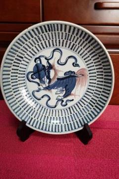 清朝時代染付麒麟文皿古玩