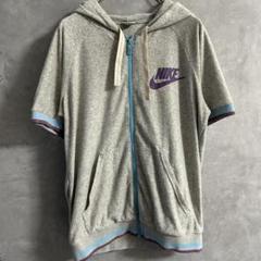 NIKE フード付き 半袖 ジップアップ パーカー グレー