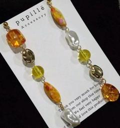《№598》ꫛꫀꪝ ORANGE×YELLOW×パールアシメピアス