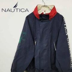 90s ノーティカ 刺繍 ビッグロゴ ナイロンジャケット ネイビー L 古着