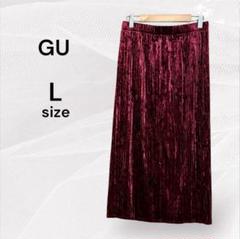 GU ジーユー ベルベット調 プリーツスカート シワ加工 バーガンディ