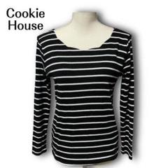 574★【Cookie House】　トップス　ボーダー　長袖　黒　ブラック　L