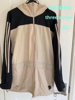 メンズadidas three stripe フードナイロンジャケット XL