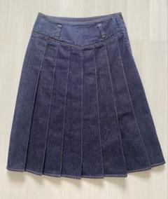 ［美品］プリーツプリーズ　ダークグレーデニム転写プリントスカート 美品］プリーツプリーズ ダークグレーデニム転写プリントスカート