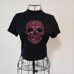 00s y2k 平成ギャル punk スカル Tシャツ お兄系 ピンク 骸骨 a