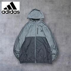 【189】adidasアディダスナイロントラックジャケットグレー灰色Lロゴ