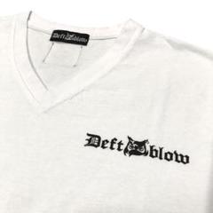 DEFTBLOW VネックTシャツ フクロウヘッドロゴ&フクロウタグ 白S