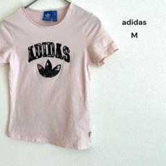 アディダス　半袖 Tシャツ ロゴ　トレフォイル　花柄　ピンク　スポーツウェア　M