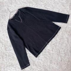 【コムサイズム】 (М) スキッパーネック長袖リブTシャツ カットソー