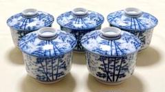 寉峰　蓋付飯椀　5客　茶碗蒸し器　7客 小丼　骨董品　時代物　小鉢　和食器 Antique Sam's Collection 色絵蓋付茶碗 五客組