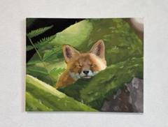 キツネ　絵画　F3キャンバス アクリル画　原画　ハンドメイド