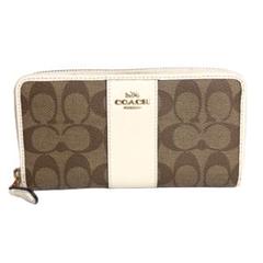 【良品】COACH コーチ ラウンドファスナー長財布 シグネチャー ホワイト 白