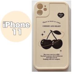 iPhone11 ケース さくらんぼ チェリー 宇宙 キュート 韓国 ベージュ