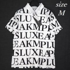 新品 リュクスエイケイエムプラス 半袖 ポロシャツ 総柄 ストレッチ 白 M