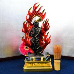 大人気 木彫 色絵 不動明王像 仏像 高さ30cm 東洋彫刻 仏教美術 八大童子